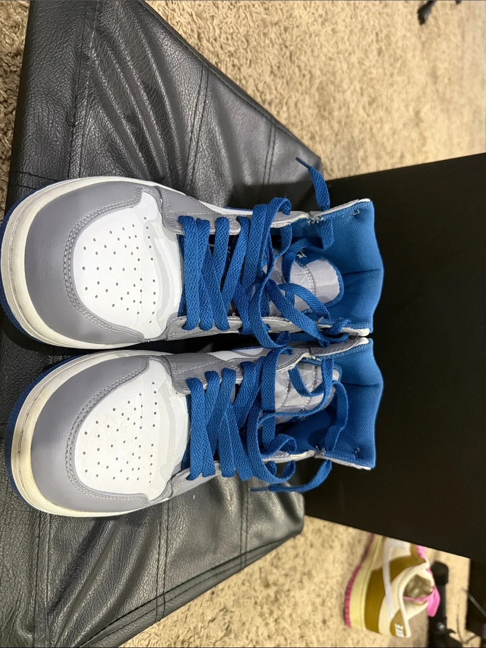 Jordan Air 1 Mid White Gray and Blue Sneakers
